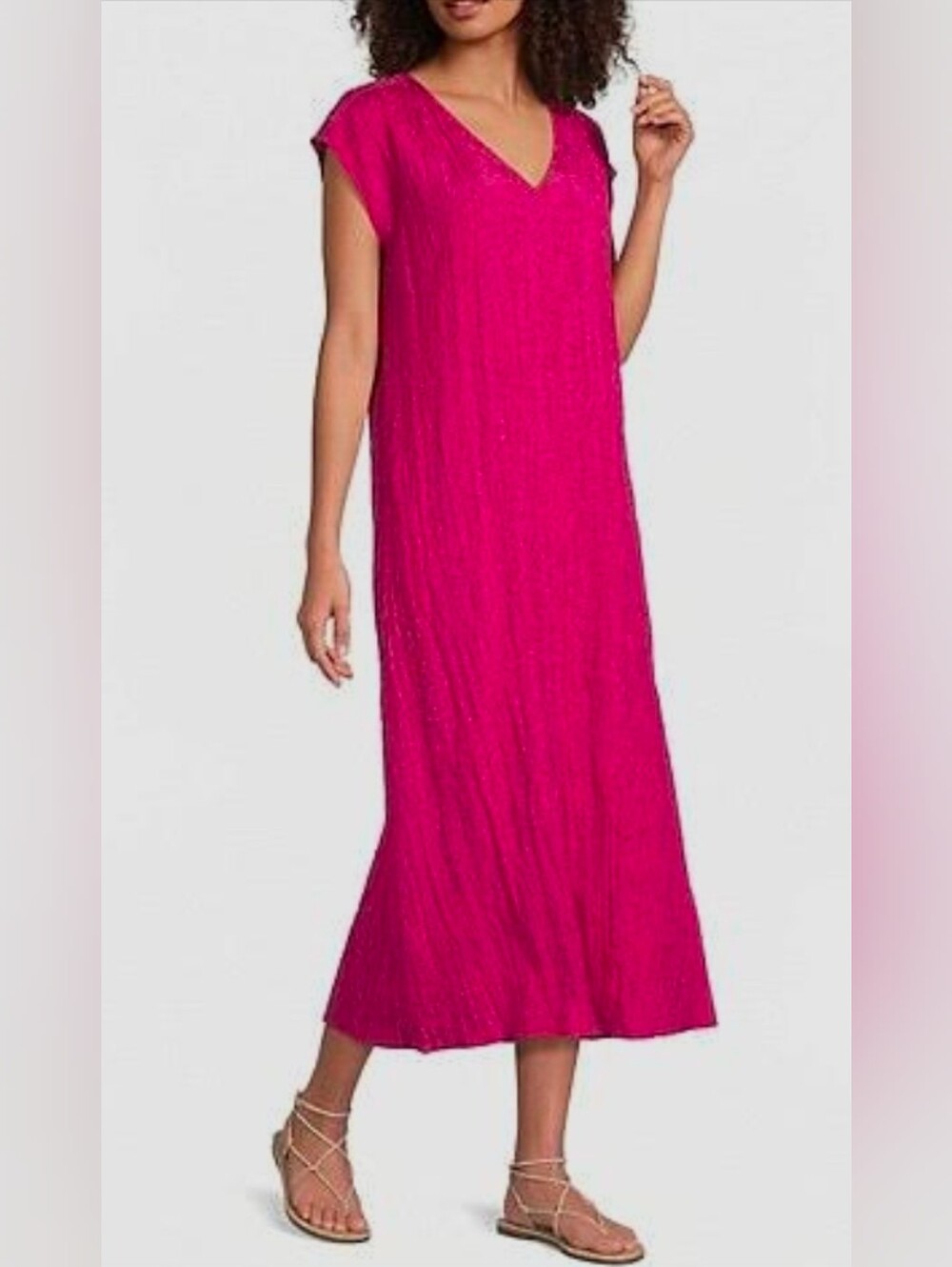 Eileen Fisher Cap Sleeve Silk Maxi Dress Size L NWT